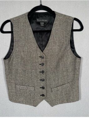 Banana Republic Waistcoat Houndstooth Vest Women’s Size 2 Brown Wool Silk blend
